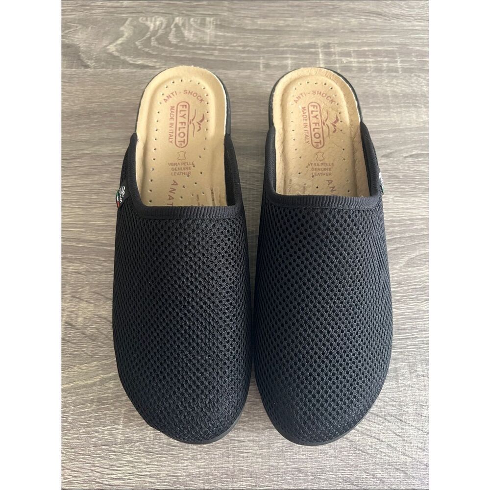 New Fly Flot Black Mesh Slip On Clogs Comfort Anti Shock Lightweight Shoes